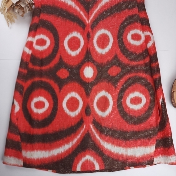 Tory Burch Red Cream Brown Linen Dress Sz 4 - Picture 6 of 12